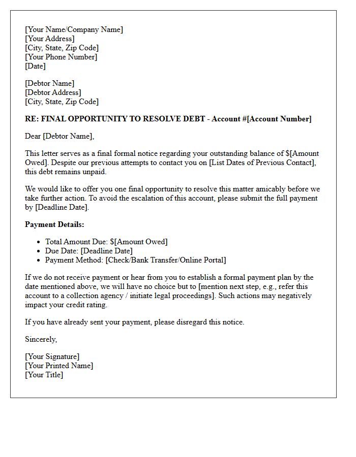 Final Opportunity to Resolve Debt Letter