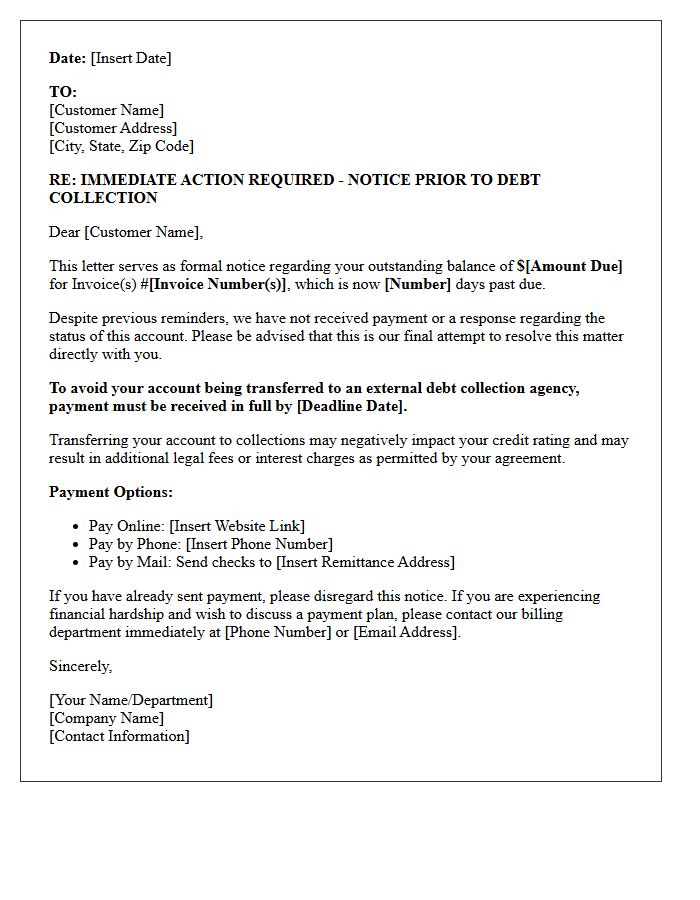Immediate Action Required Pre-Collection Letter