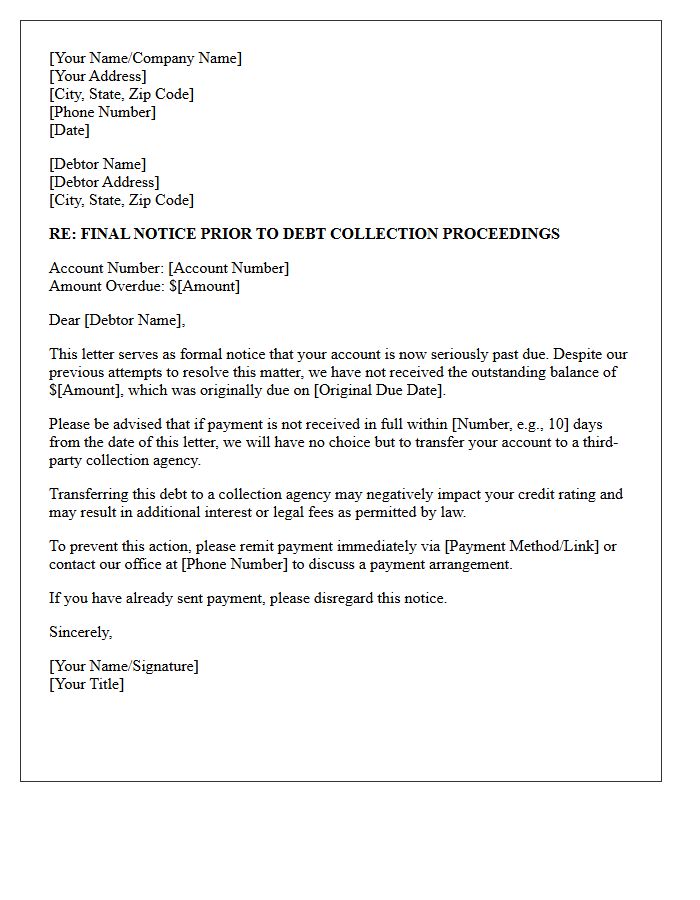 Notice of Intent to Assign to Collection Agency Letter