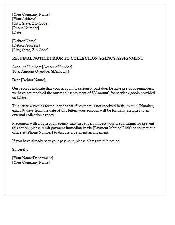 Notice of Pending Collection Agency Assignment Letter