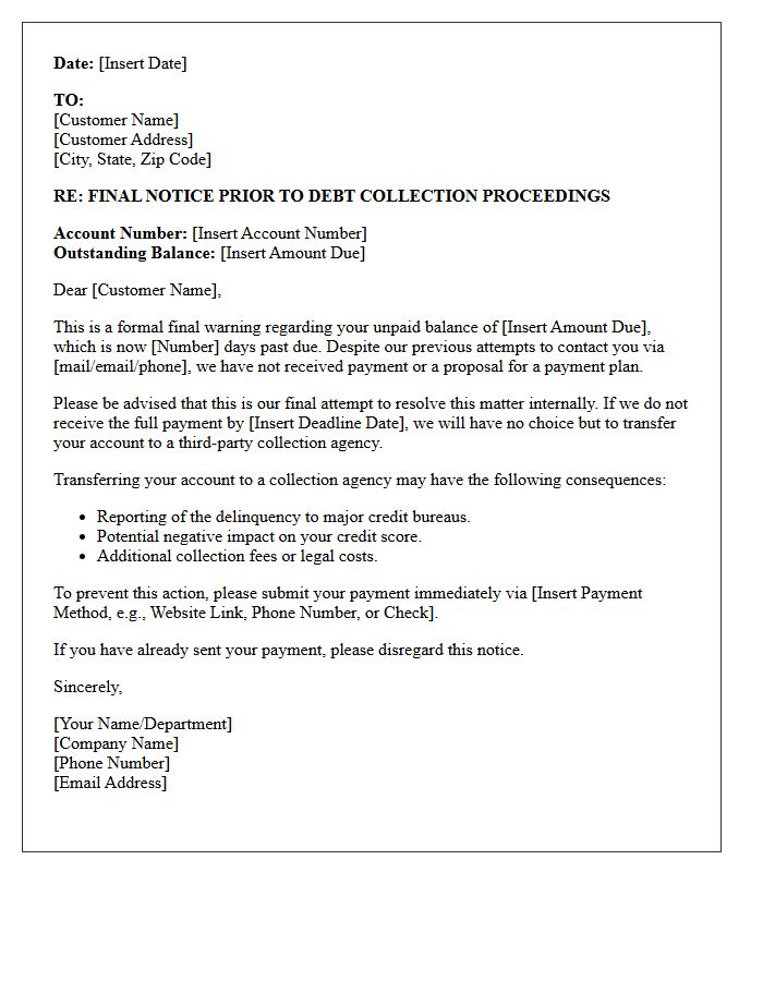 Pre-Collection Agency Final Warning Letter