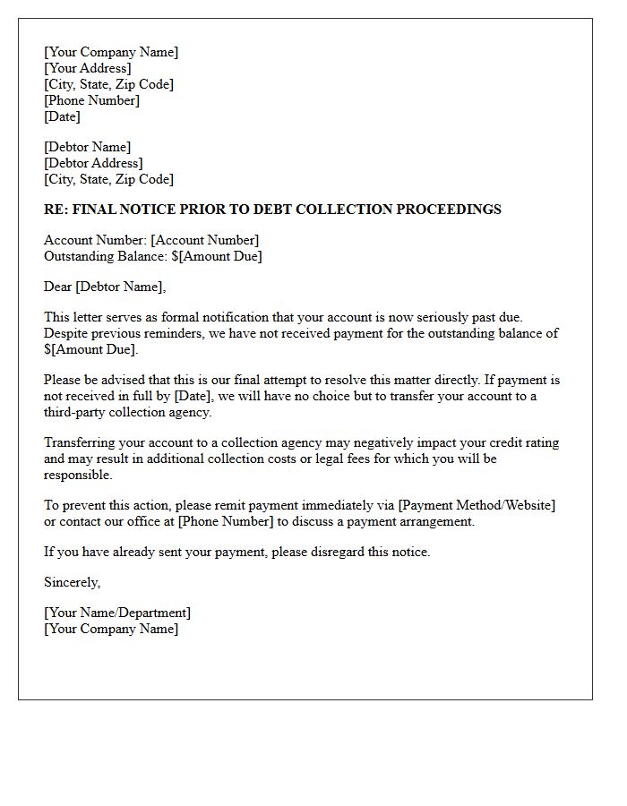 Pre-Third Party Collection Agency Warning Letter