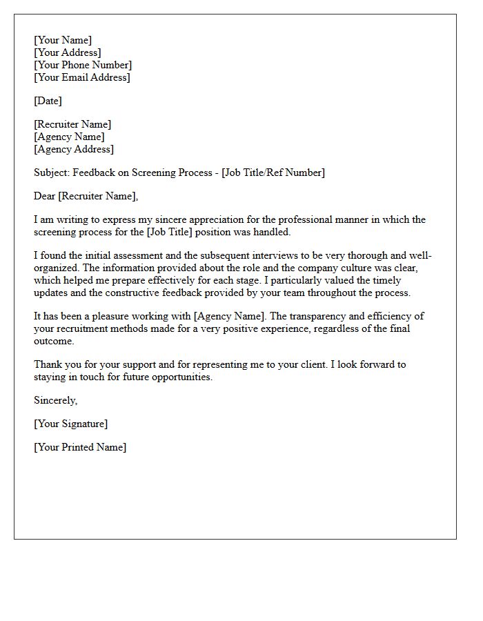 Recruitment Agency Screening Process Satisfaction Letter