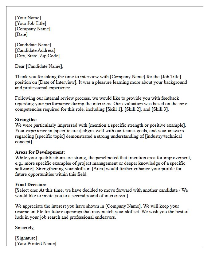 Candidate Interview Performance Review Letter