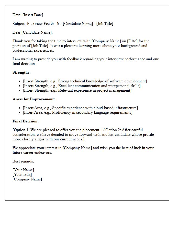 Candidate Placement Interview Feedback Letter