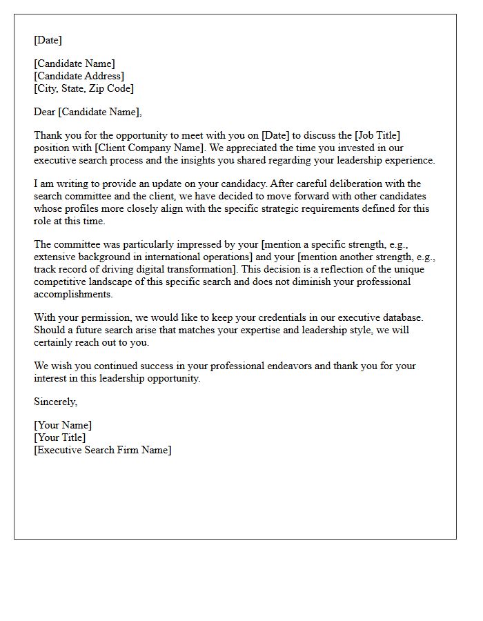 Executive Search Post-Interview Feedback Letter