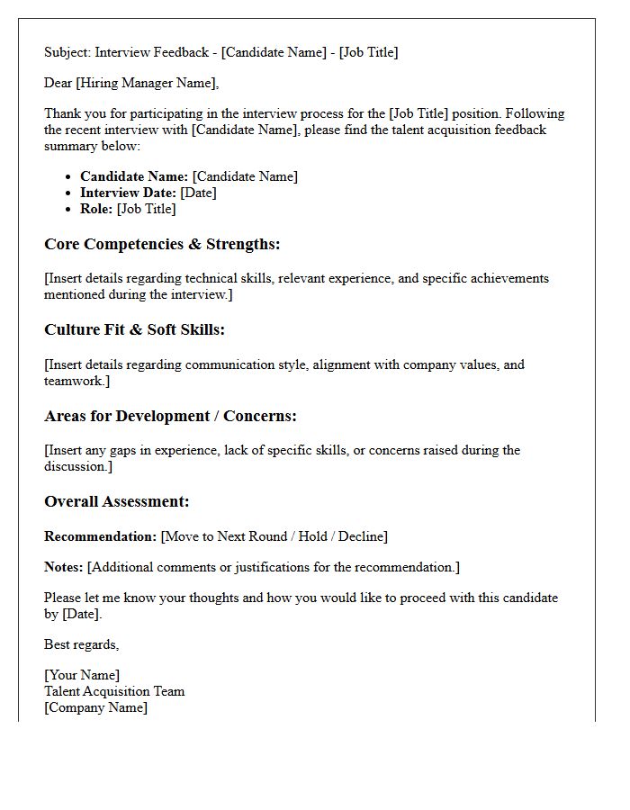 Talent Acquisition Interview Feedback Letter