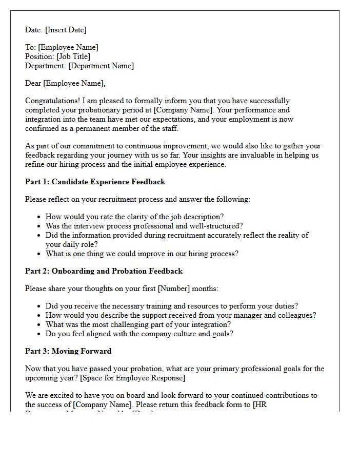Candidate Experience and Probation Success Feedback Letter