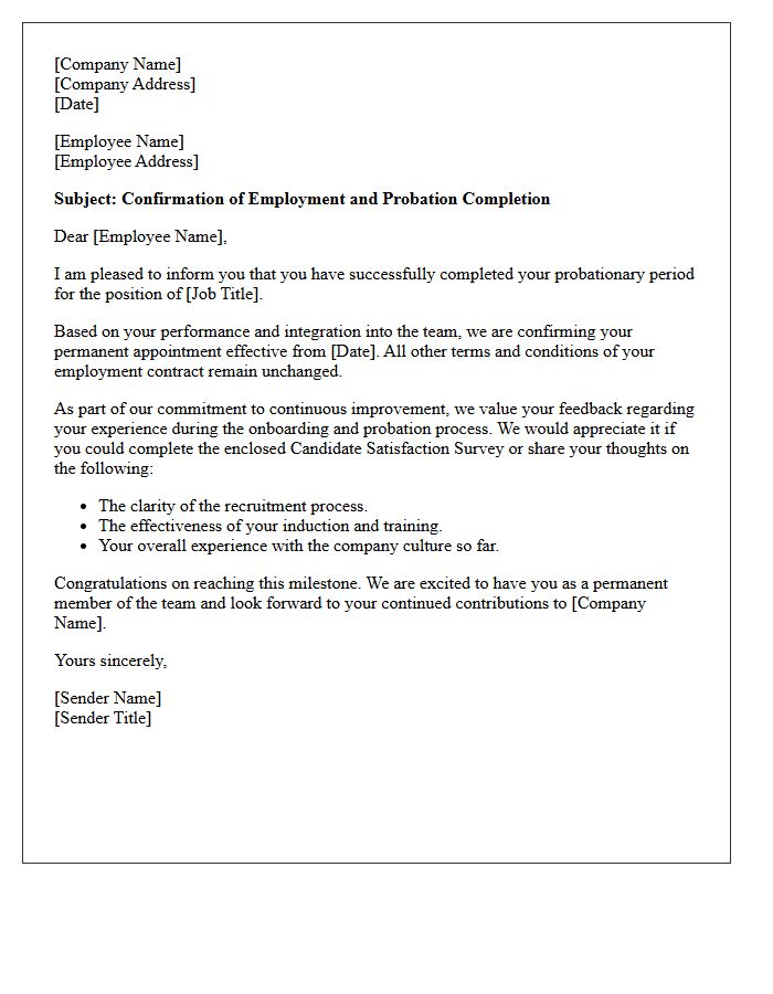 Candidate Satisfaction and Probation Completion Letter