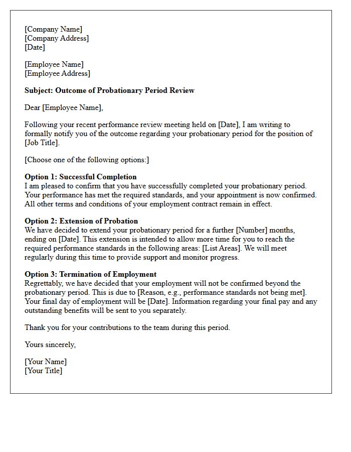 End of Probation Period Candidate Review Letter