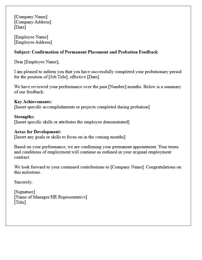 Permanent Placement Post-Probation Feedback Letter