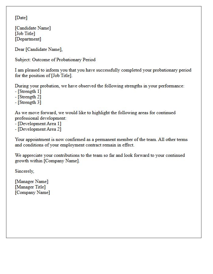 Post-Probation Candidate Placement Feedback Letter
