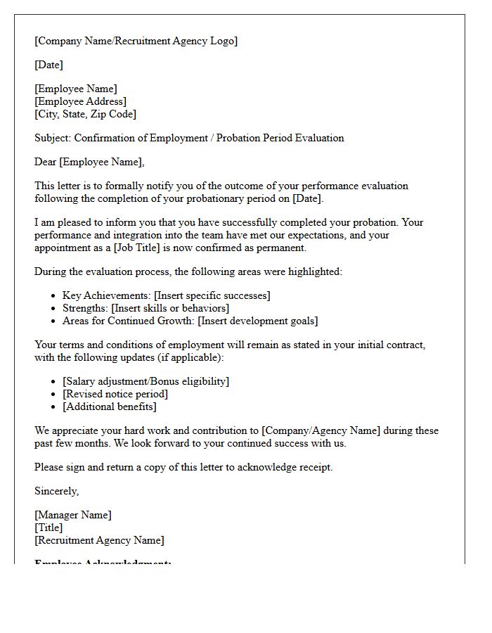 Recruitment Agency Post-Probation Evaluation Letter