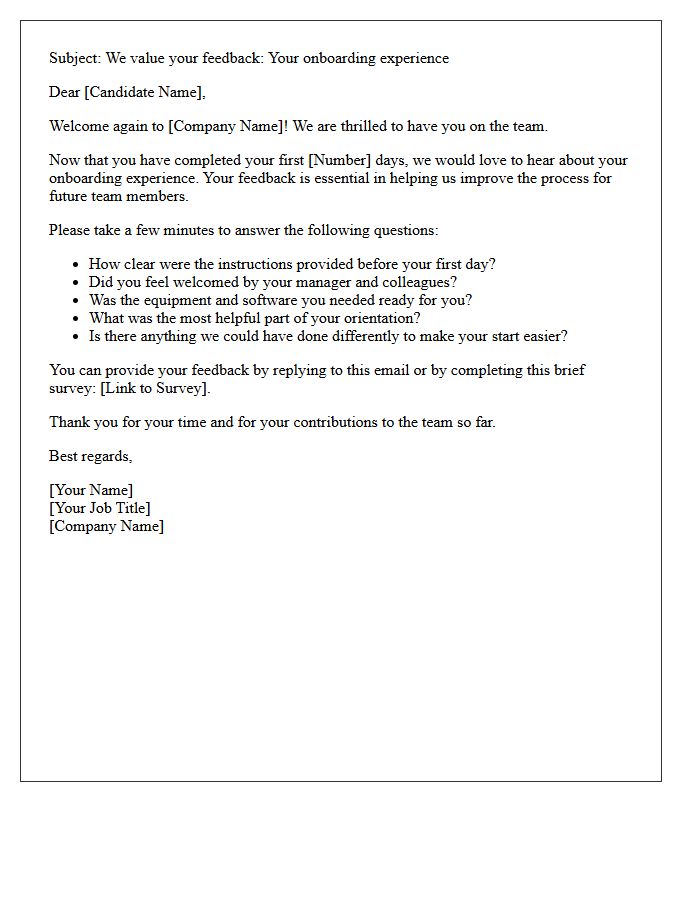 Candidate Onboarding Experience Feedback Letter