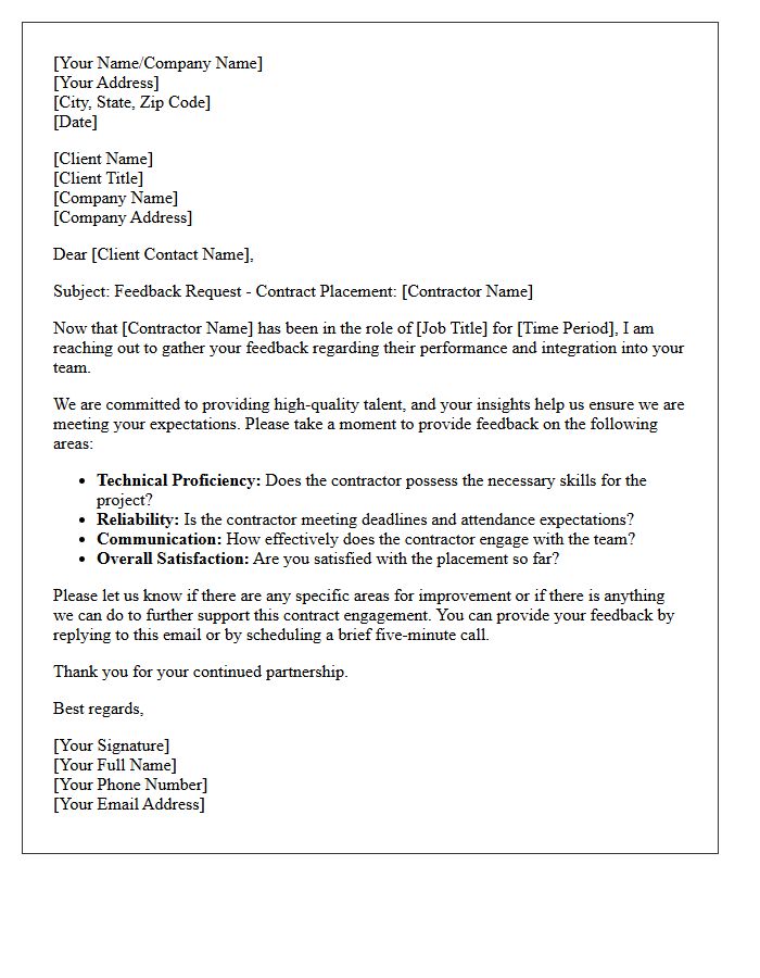 Contract Role Placement Client Feedback Letter