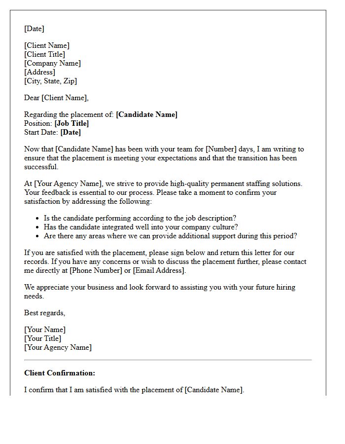 Permanent Staffing Placement Satisfaction Letter