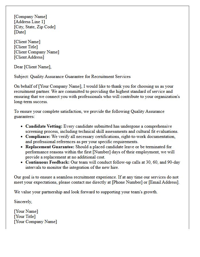 Recruitment Service Quality Assurance Letter