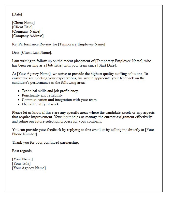 Temporary Hire Placement Client Review Letter