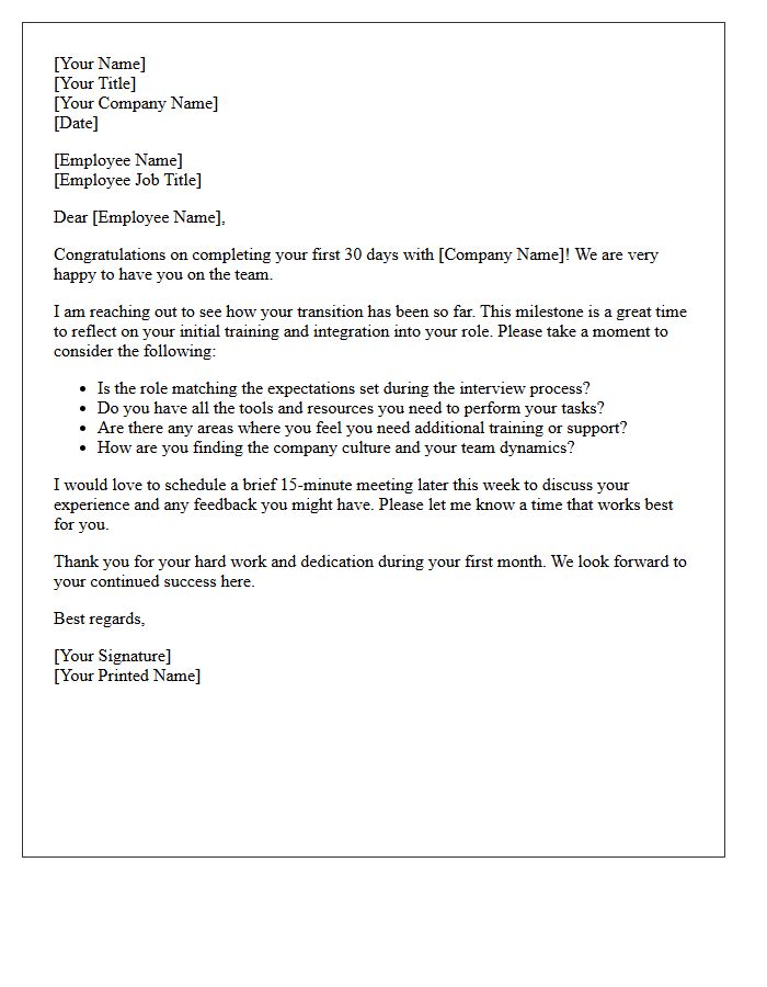 Thirty-Day Post-Placement Check-In Letter
