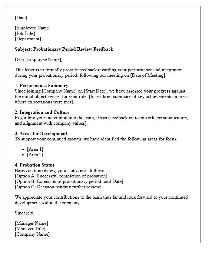 Candidate Integration and Probation Review Feedback Letter