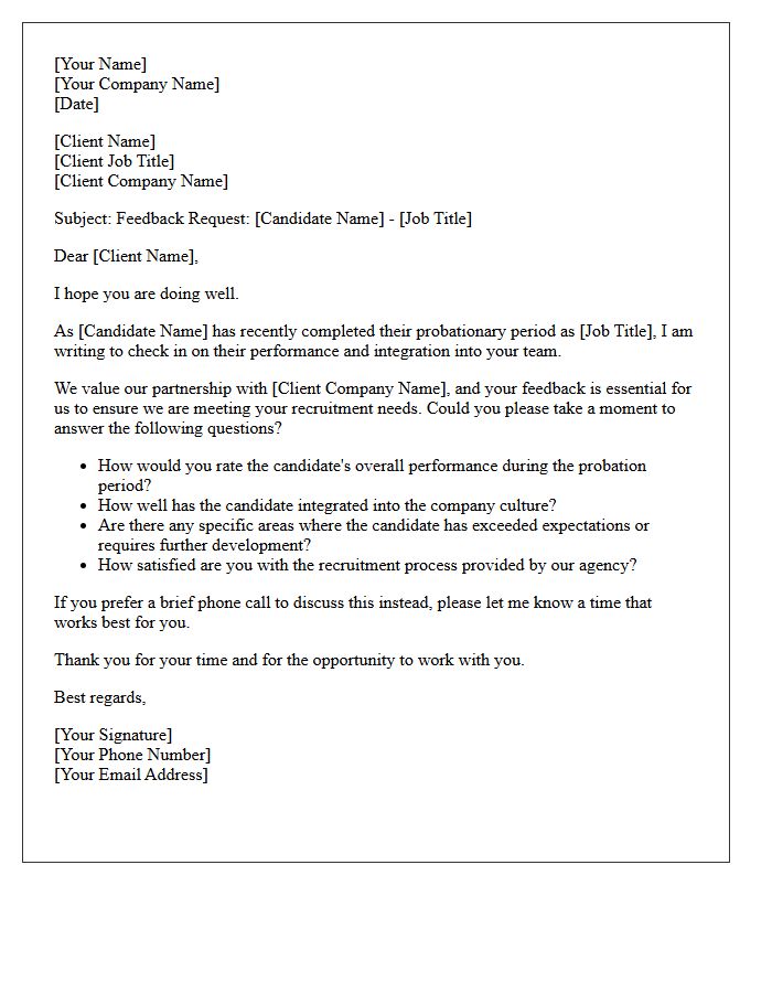 Client Feedback Request Letter Following Candidate Probation