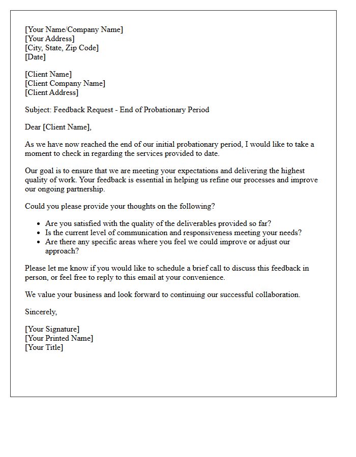 End of Probationary Period Client Feedback Letter
