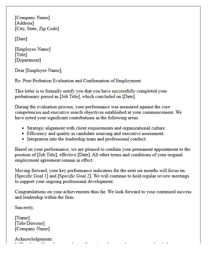 Executive Search Post-Probation Evaluation Letter