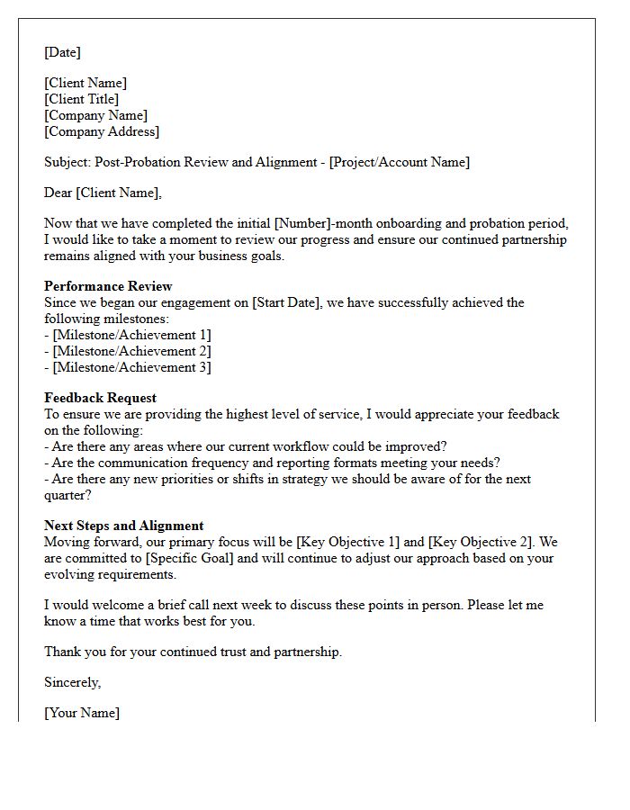Post-Probation Client Alignment and Feedback Letter
