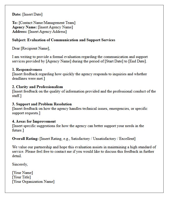 Agency Communication and Support Evaluation Letter