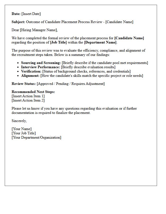 Candidate Placement Process Review Letter