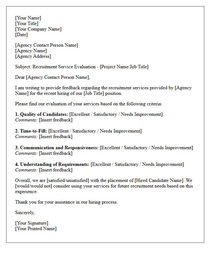 Recruitment Agency Service Evaluation Letter