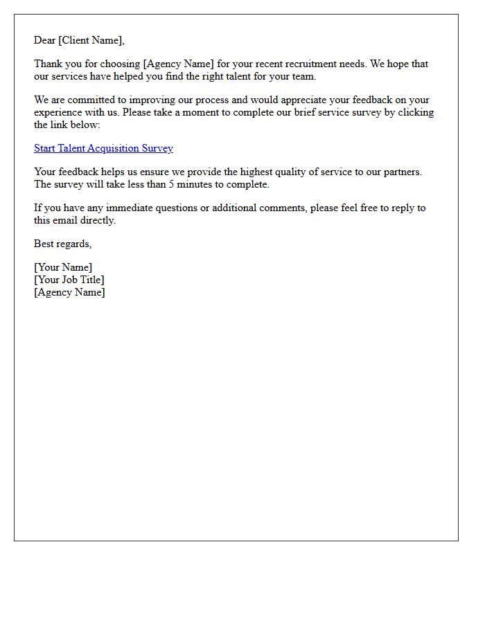 Talent Acquisition Agency Service Survey Letter