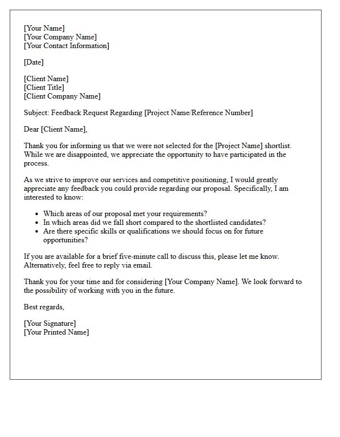 Client Feedback Request Letter For Unsuccessful Shortlist