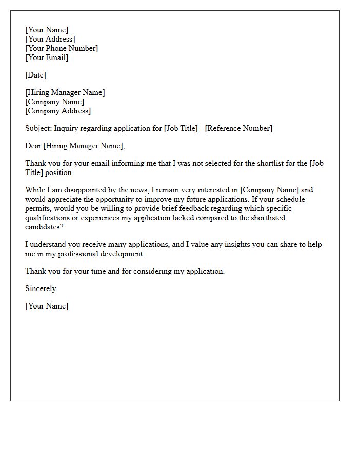 Letter Of Inquiry Regarding Shortlist Rejection
