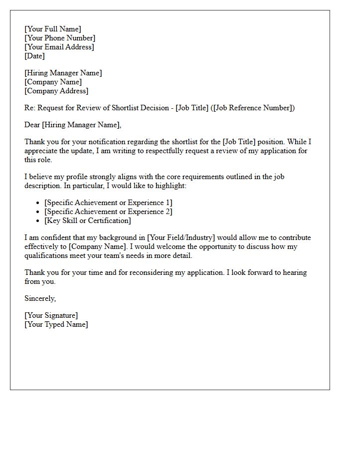 Letter Requesting Review Of Rejected Shortlist