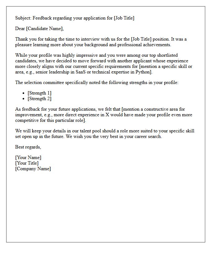 Rejected Shortlist Candidate Profile Feedback Letter