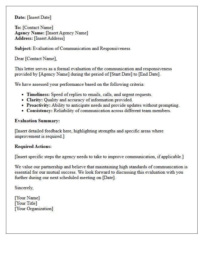 Agency Communication and Responsiveness Evaluation Letter