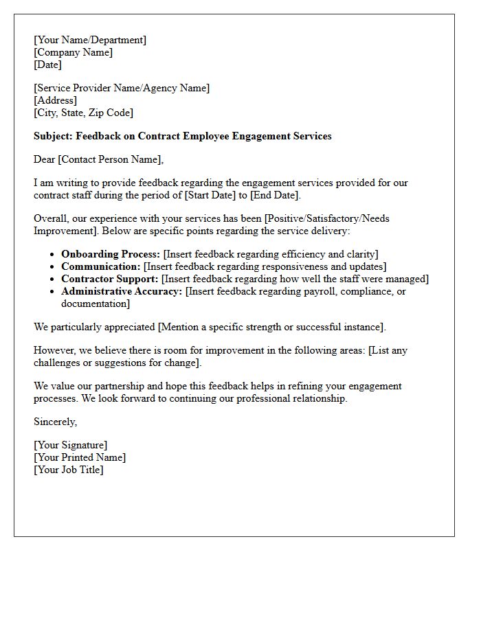 Contract Employee Engagement Service Feedback Letter