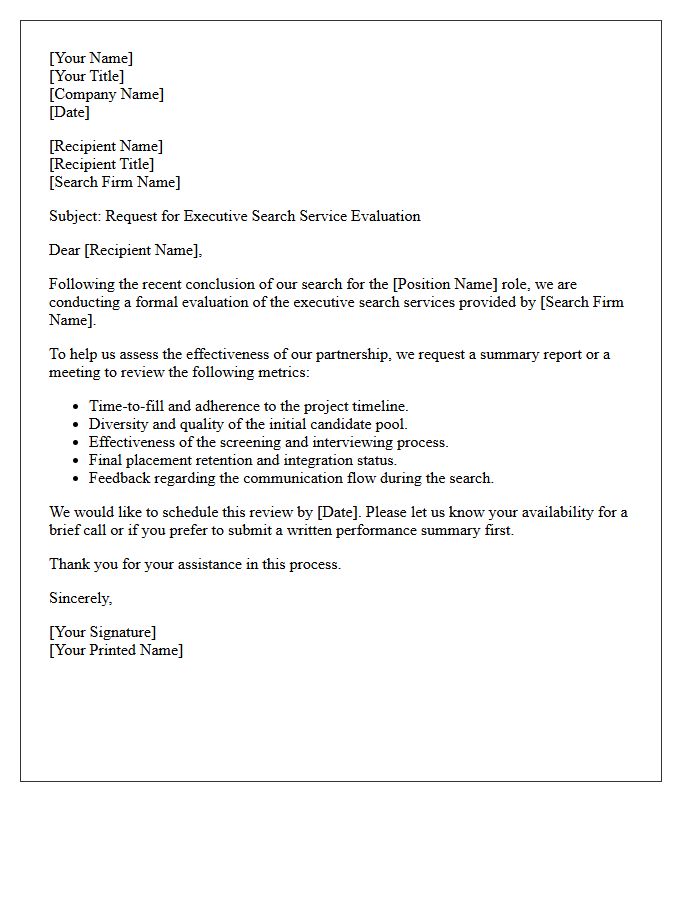 Executive Search Service Evaluation Request Letter