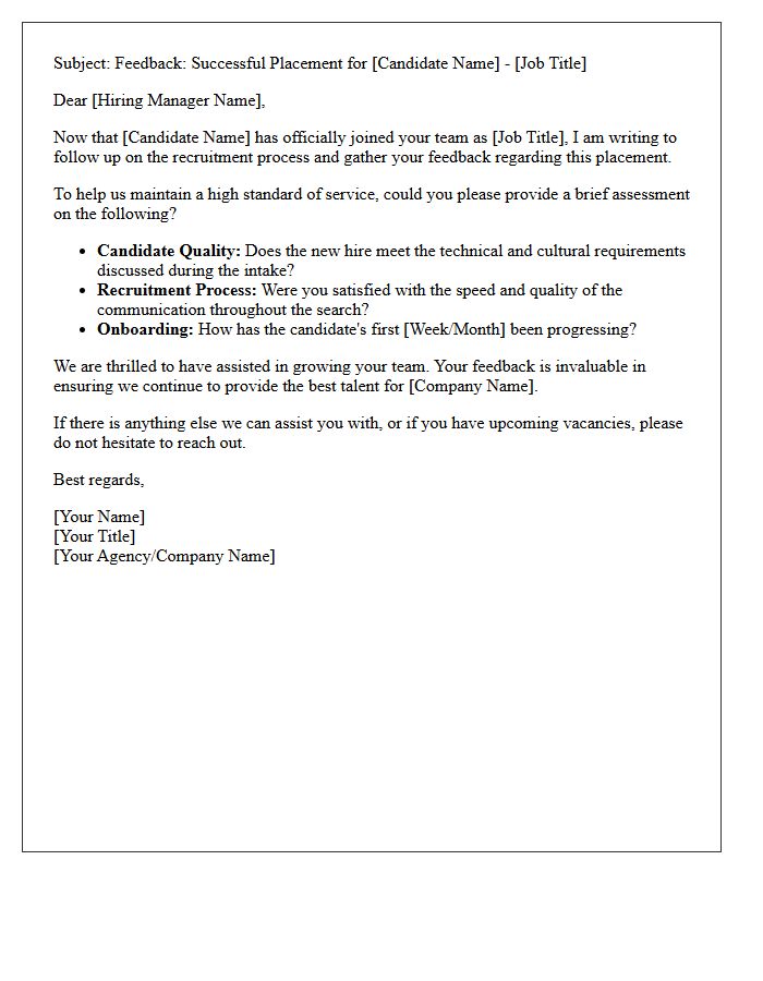Permanent Hire Placement Success Feedback Letter