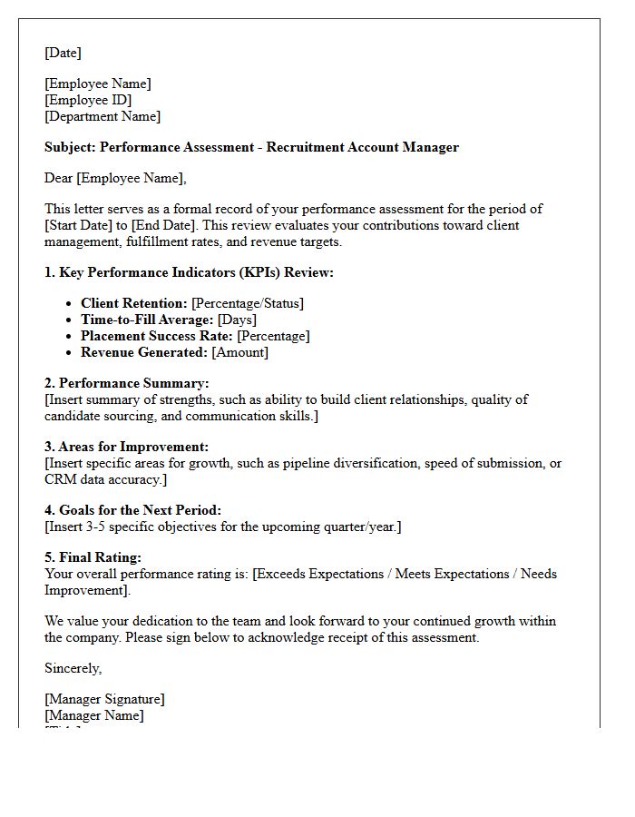 Recruitment Account Manager Performance Assessment Letter