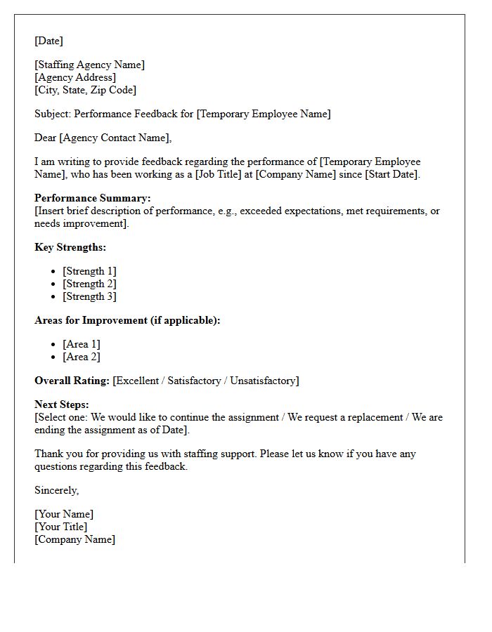 Temporary Staffing Performance Feedback Letter