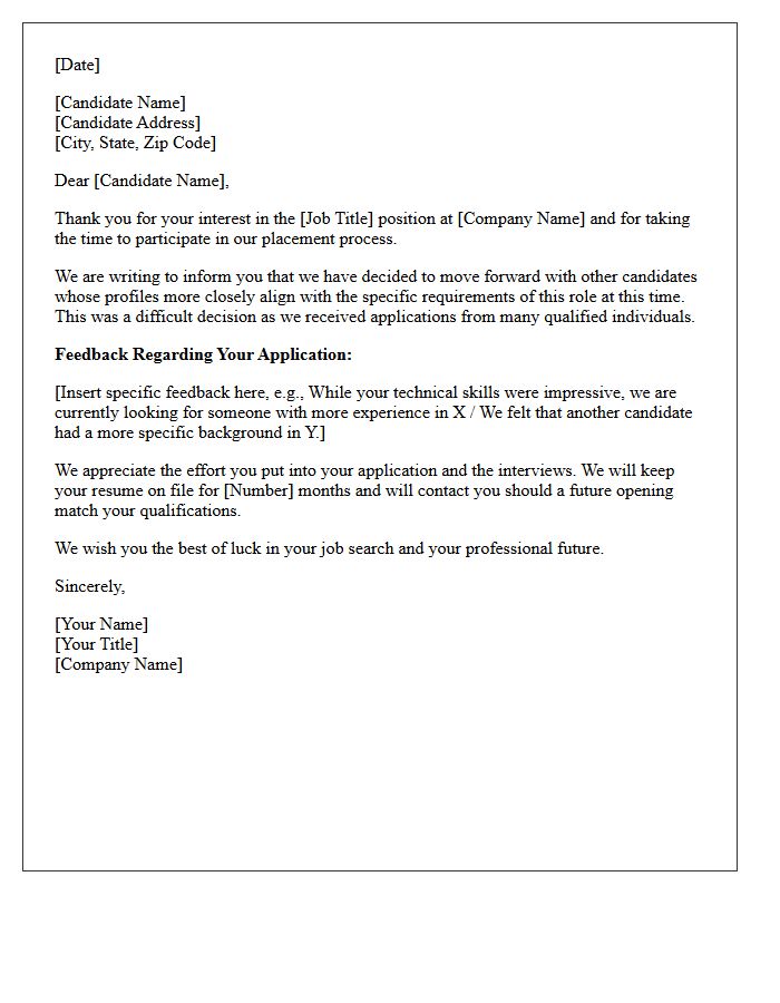 Unsuccessful Placement Process Feedback Letter