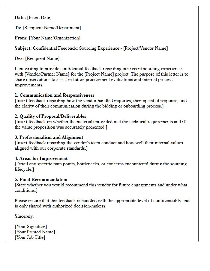 Confidential Feedback Letter On Sourcing Experience