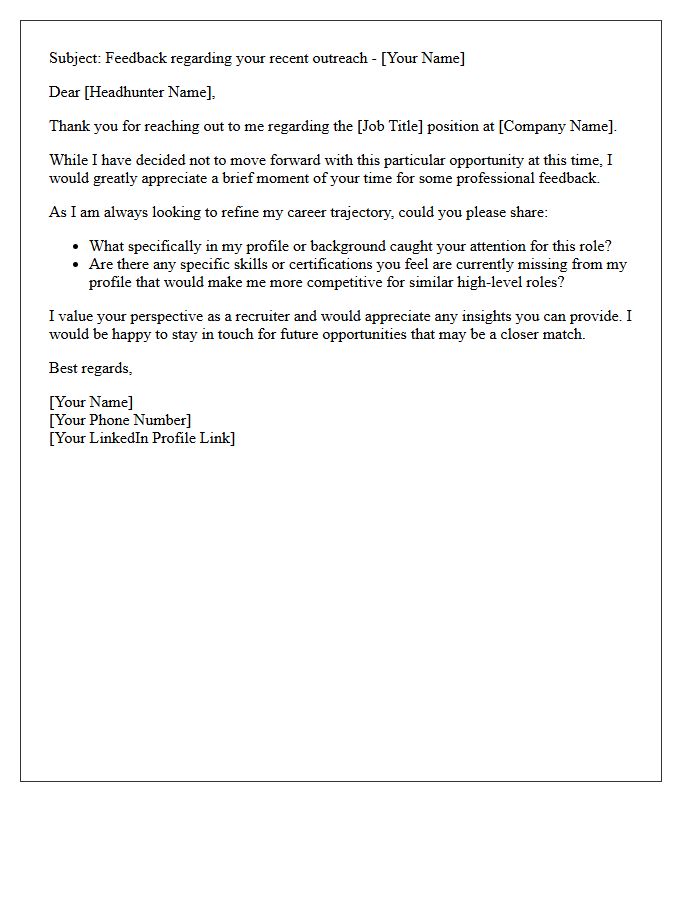 Headhunter Approach Feedback Request Letter