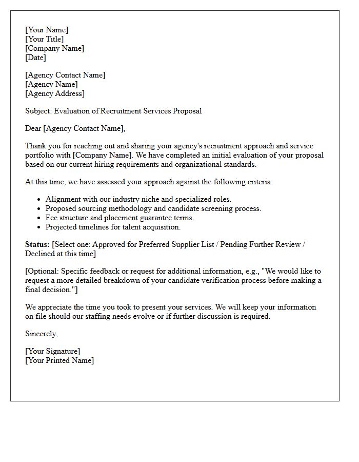 Recruitment Agency Approach Evaluation Letter