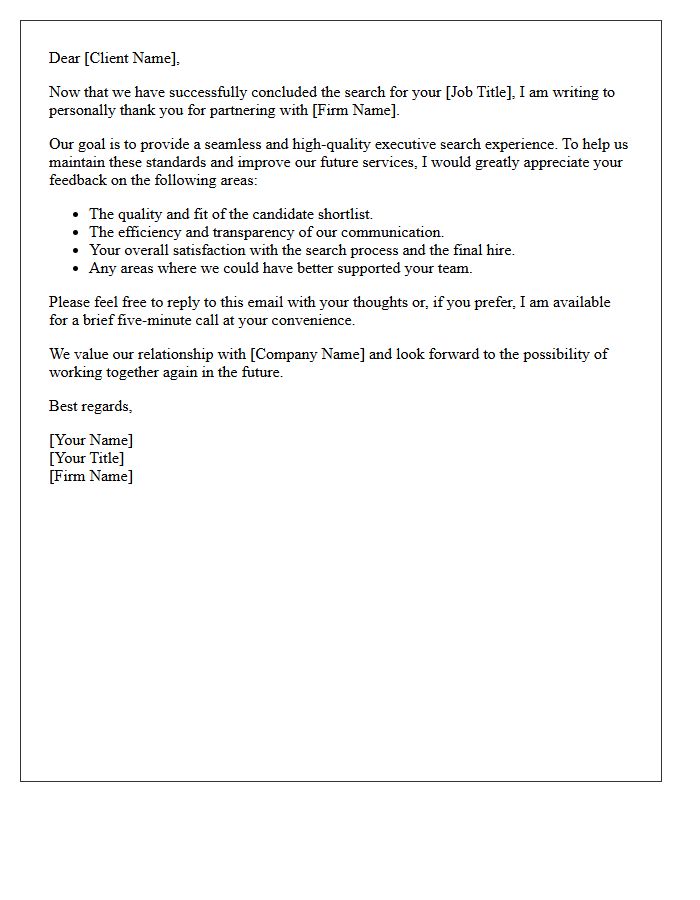 Client Experience Review Letter Post Executive Search
