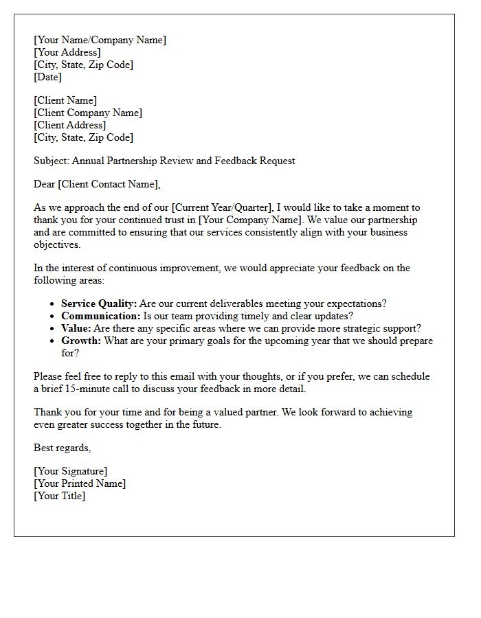 Client Partnership Review And Feedback Letter