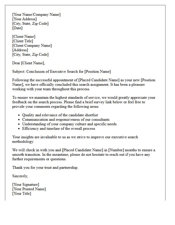 Executive Search Conclusion Client Feedback Letter