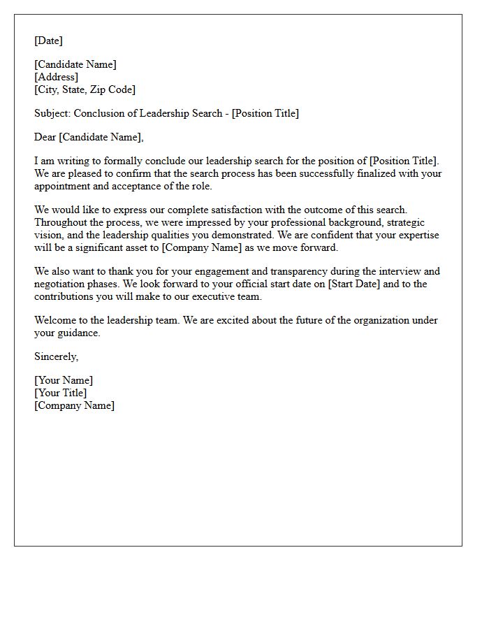 Leadership Search Conclusion Satisfaction Letter